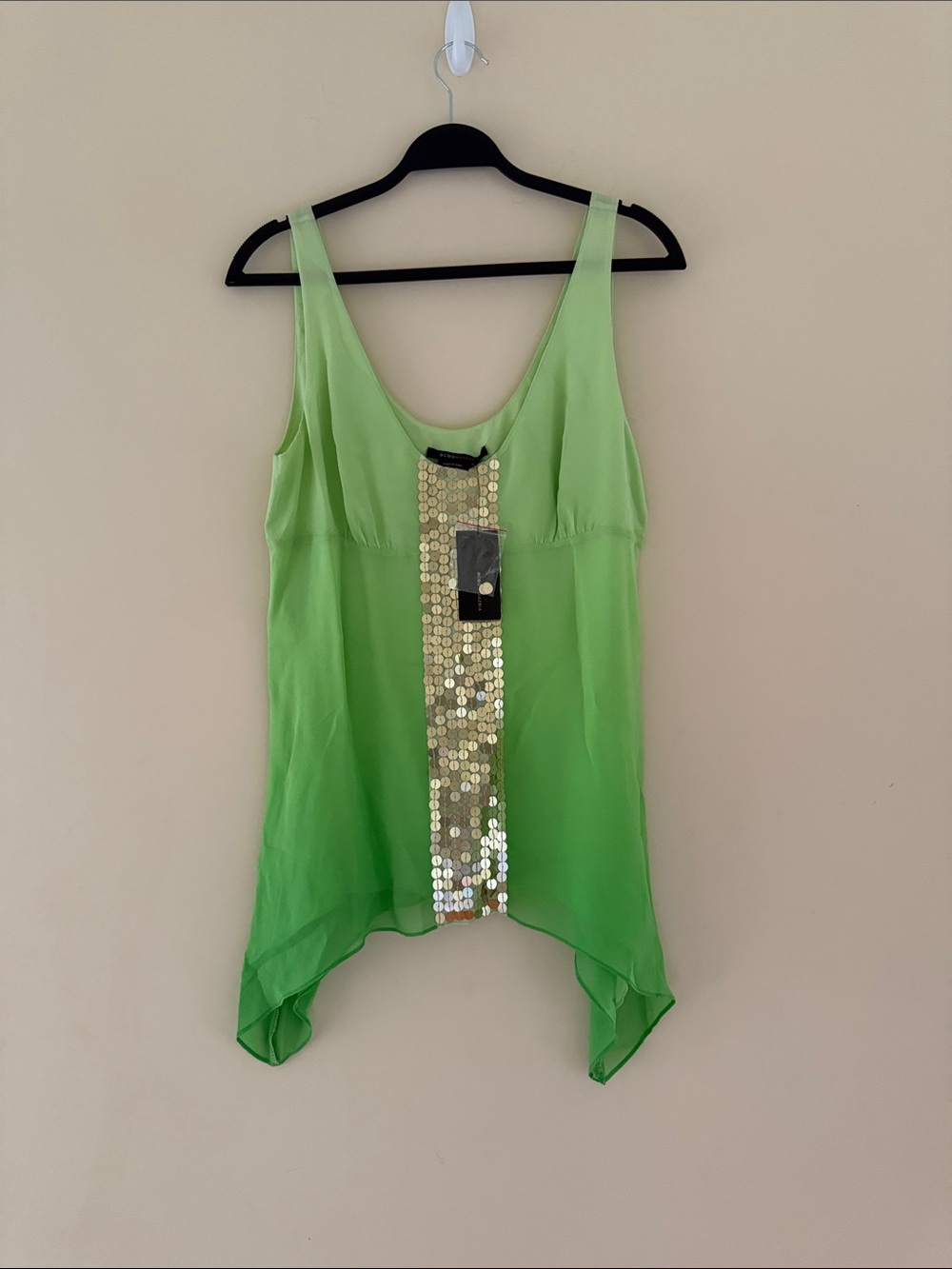 BCBG Light Green Sleeveless Sequin-Panel Camisole Sz Large